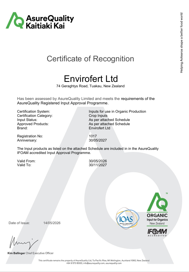 ASUREQUALITY ORGANIC CERTIFICATE TO 30/11/27